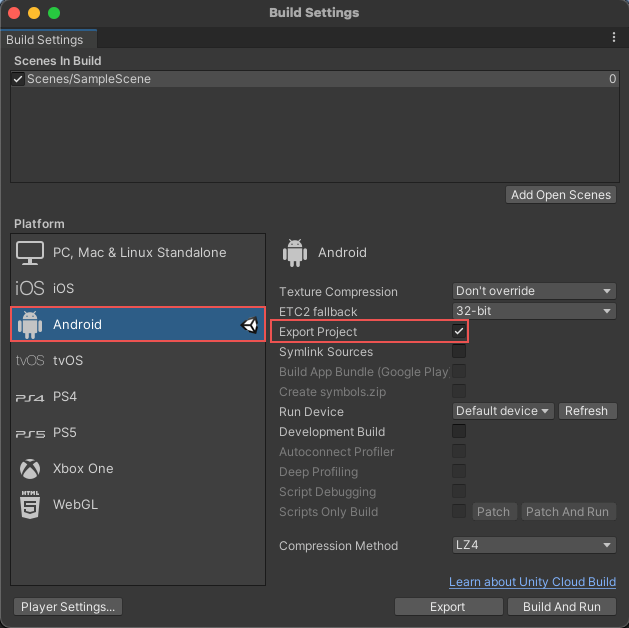 Exporting a project to Gradle and building/deploying on Android Studio –  Unity