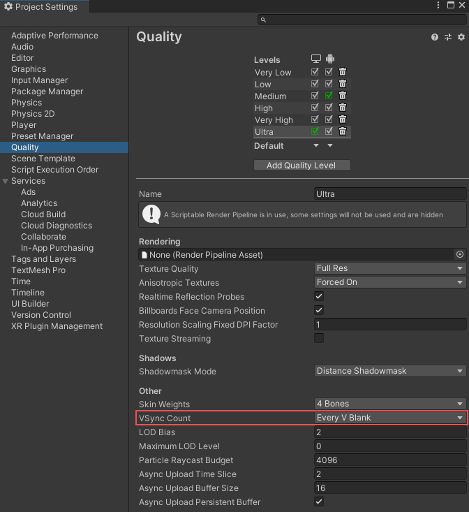 Target frame rate or V Blank not set properly – Unity